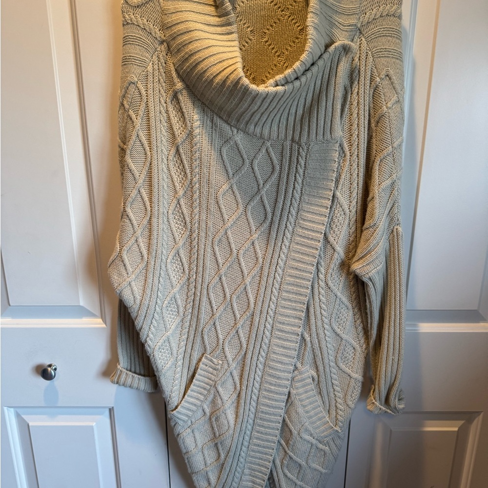 Oversized Cream Cable Knit Cowl Neck Sweater